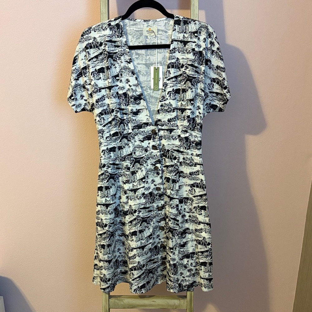 Marine Layer Black and White Patterned Mini Dress